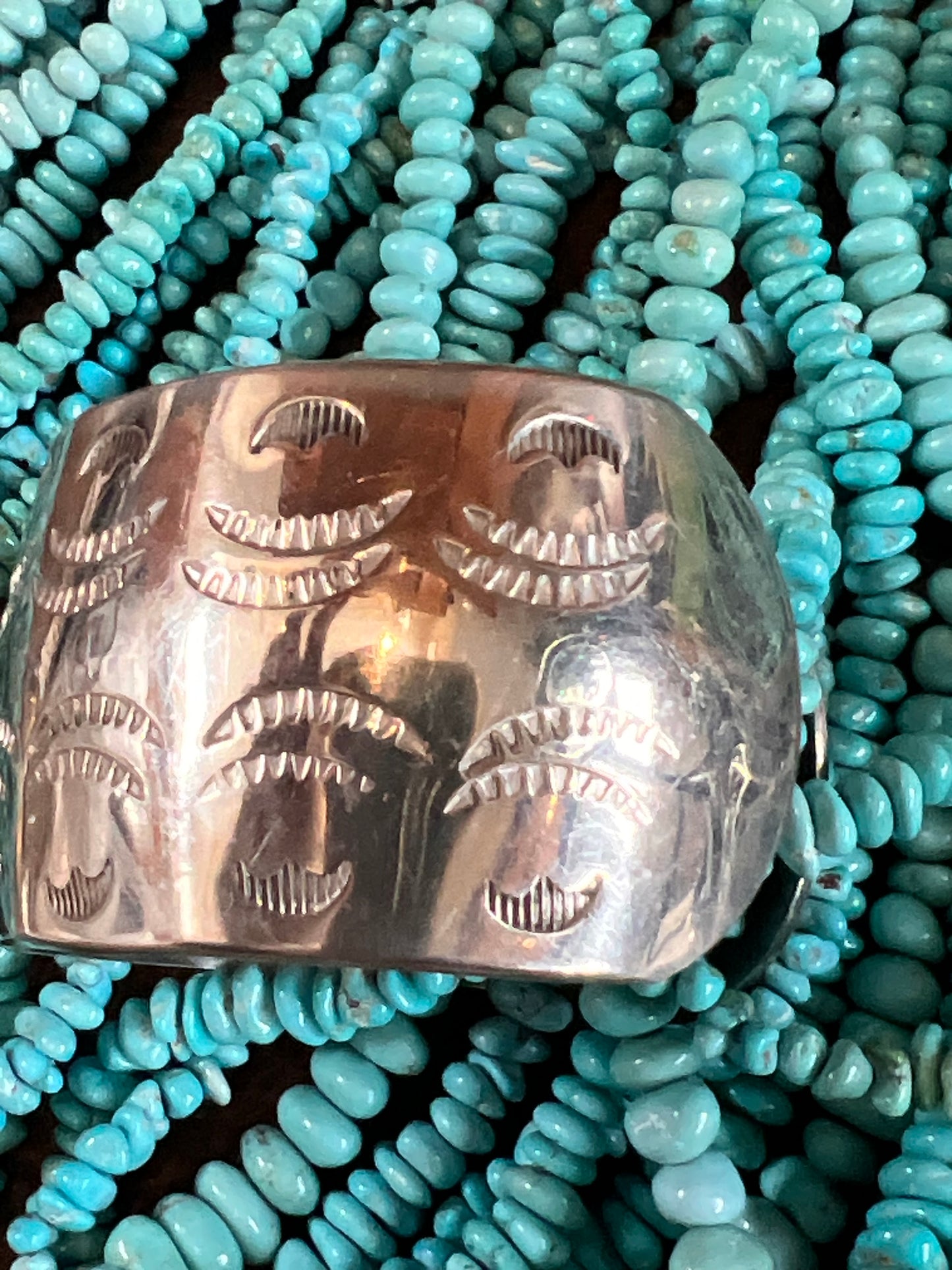 Vintage Handmade Sterling Silver Stamped Cuff Bracelet Sz 7