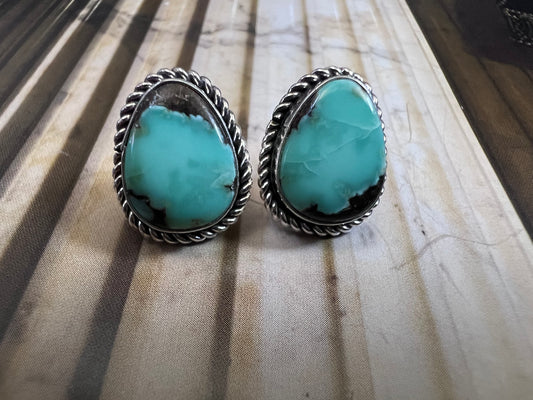 Native Navajo Handmade Sterling & New Lander Variscite Post Earrings 1/2”