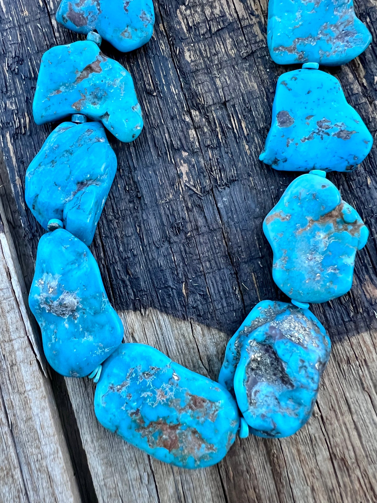 Native American Handmade Chunky Kingman Flat Nugget Necklace 18”