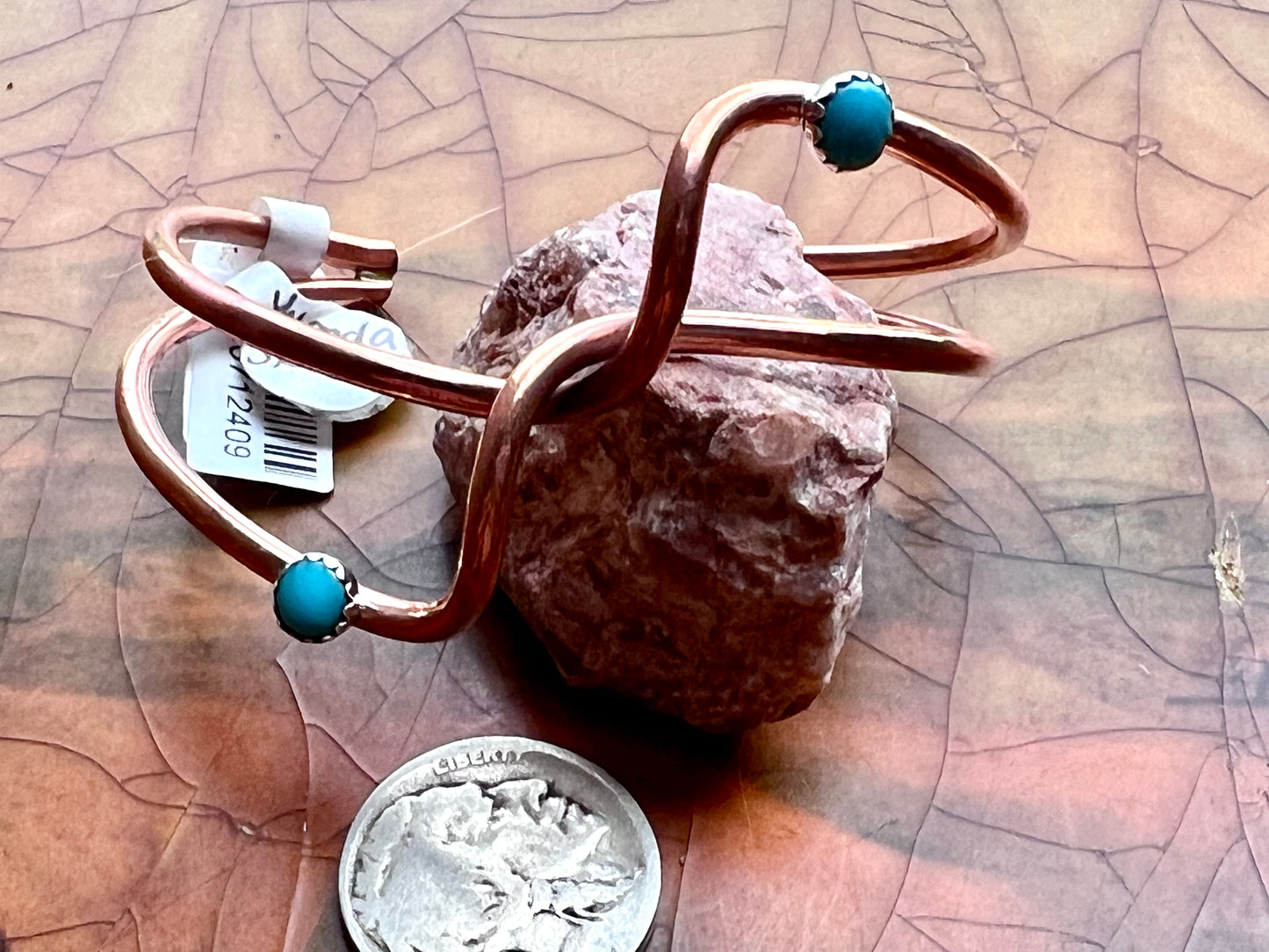 Navajo Handmade by Yolanda Skeets- Copper & Turquoise Cuff Sz 6.5