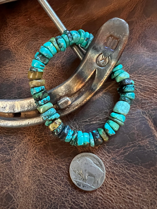 Southwest Handmade Chunky Hubei Turquoise Bead 8mm Stretch Bracelet Sz 7”