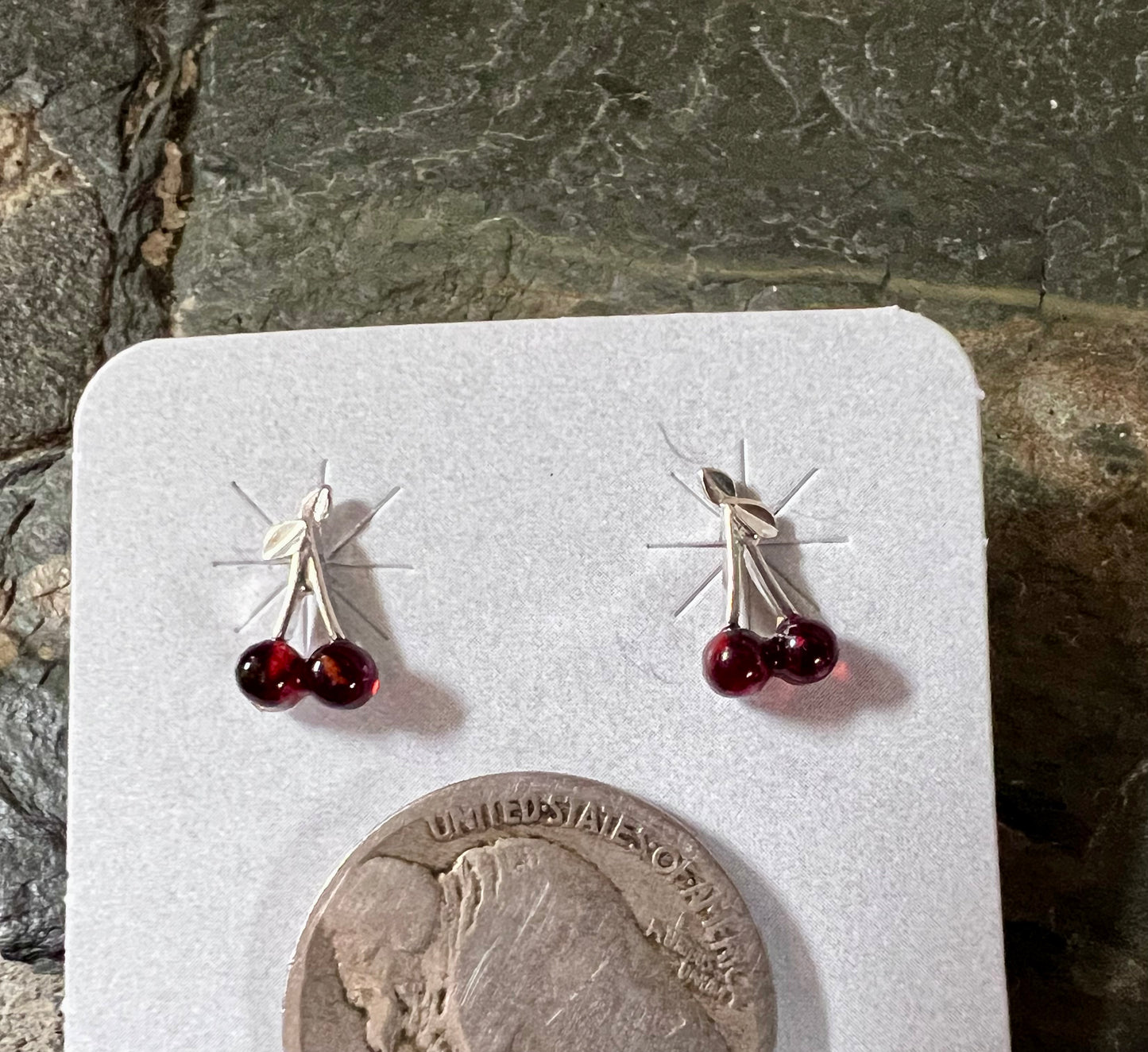 Dainty Sterling Silver & Amber Cherry Post Earrings 1/2”