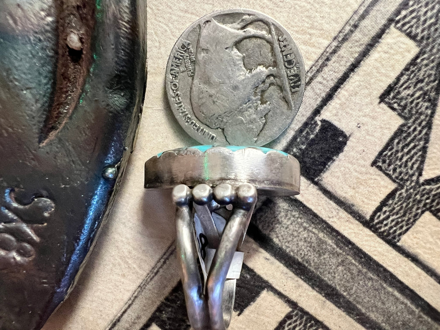 Navajo Handmade Campitos Turquoise & Sterling Ring Sz. 6