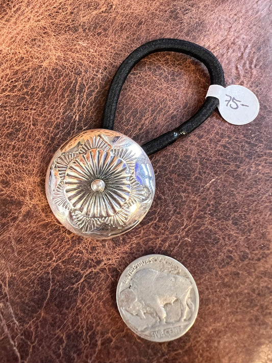 Navajo Handmade by Sally Shirley Sterling Silver Concho Hair-tie 1.25”