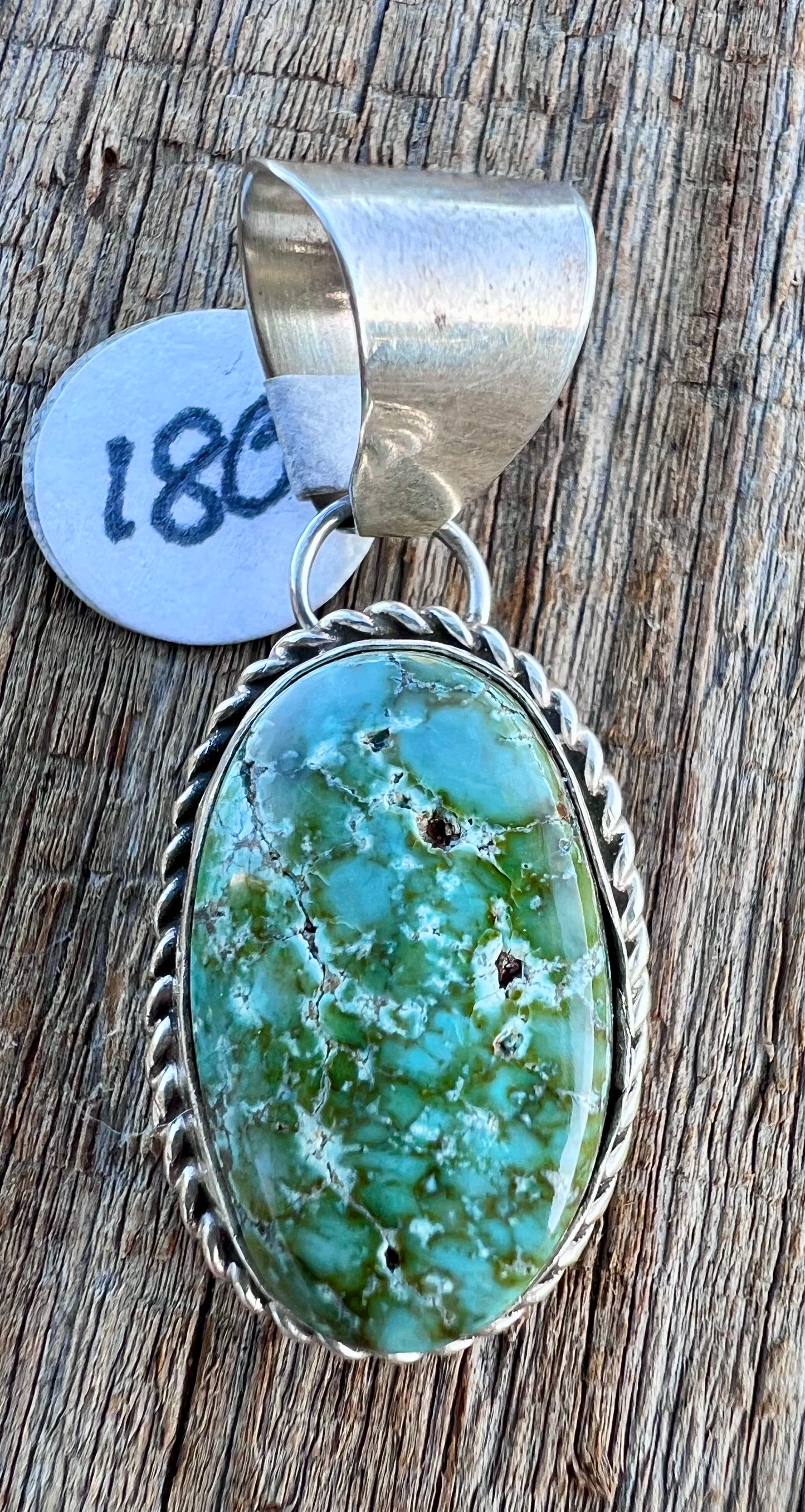 Native American Handmade Sterling & Natural Carico Lake Turquoise Pendant 1.5”