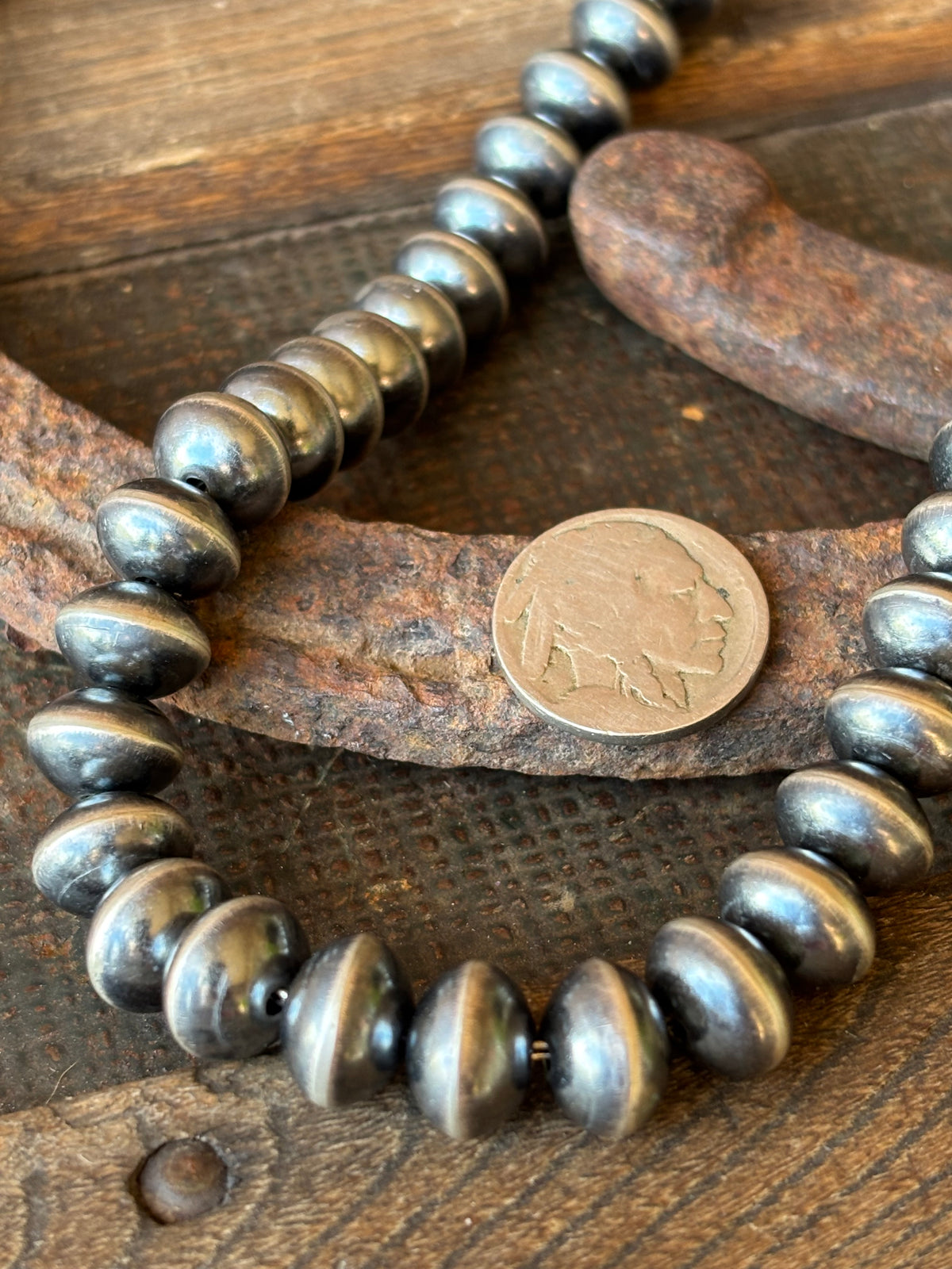 Navajo Pearls Handmade by Michelle Jameson. Sterling Silver Saucer 12mm Bead Necklace 22.5”