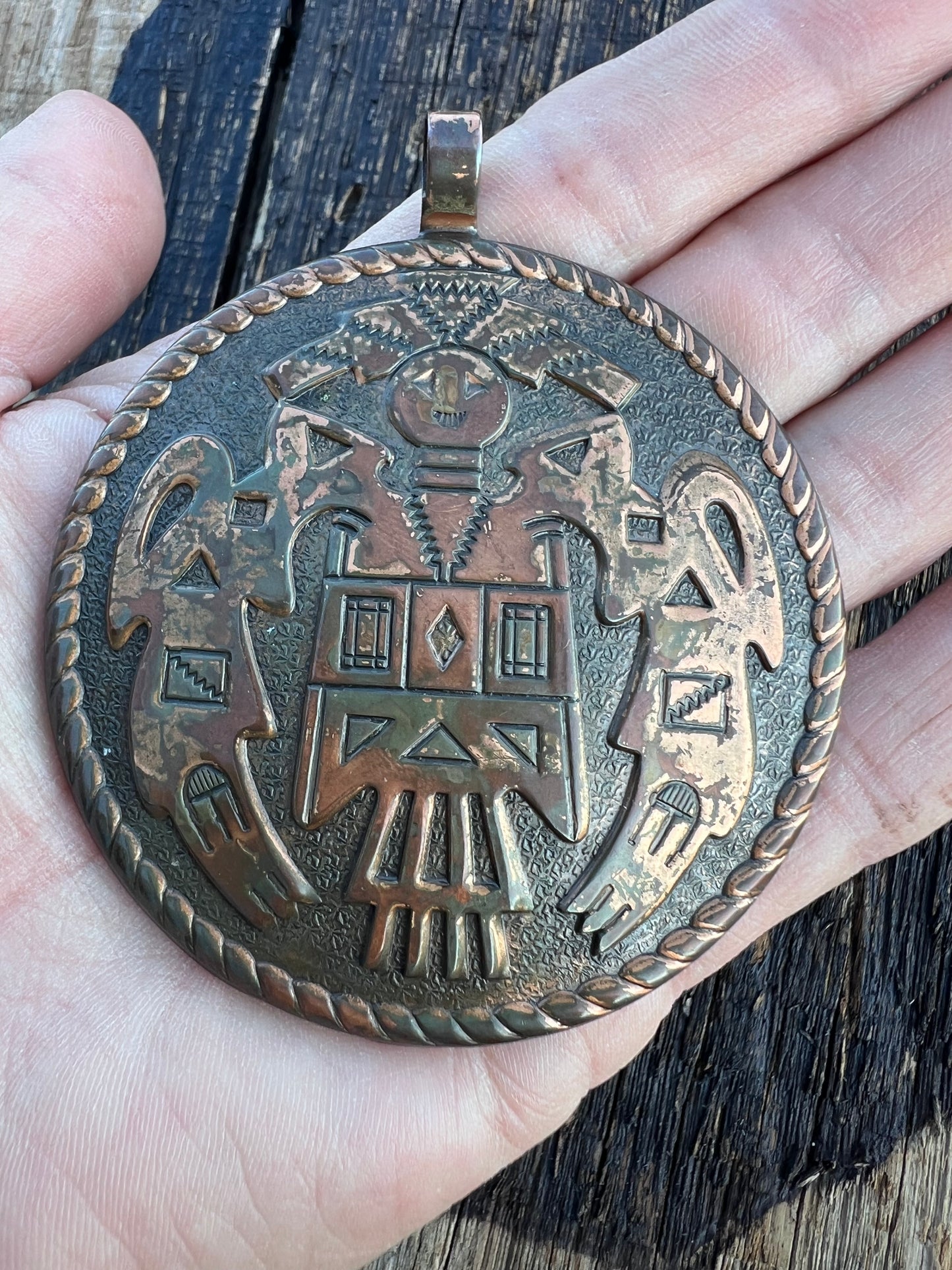 Vintage Fred Harvey Era, Bell Trading Copper Kachina Pendant 3”