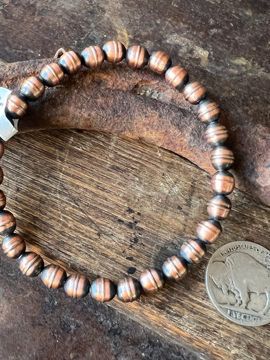 Copper 6mm Bead Stretch Bracelet 7”