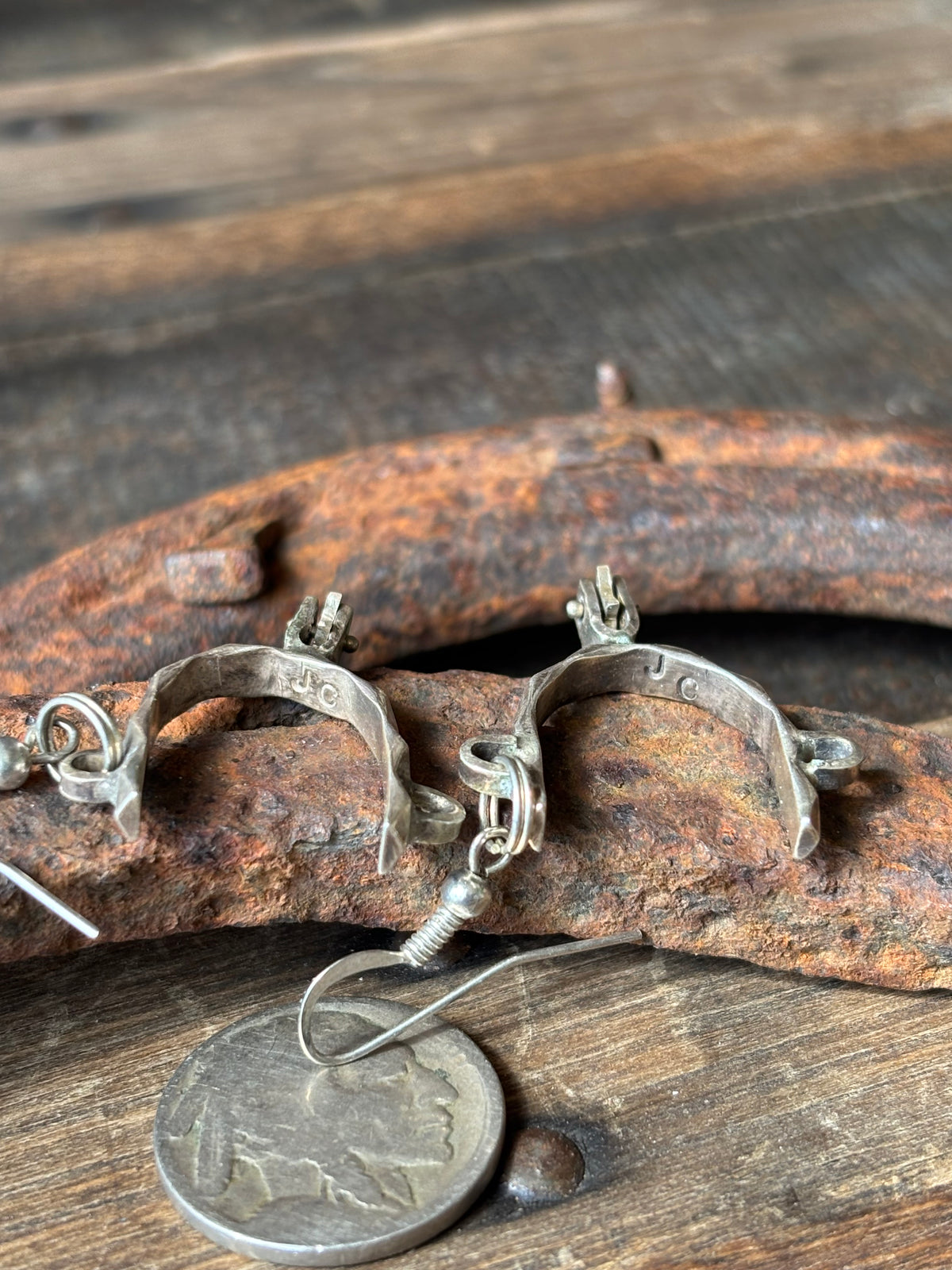 Vintage Native Handmade Sterling Silver Spur Dangle Earrings