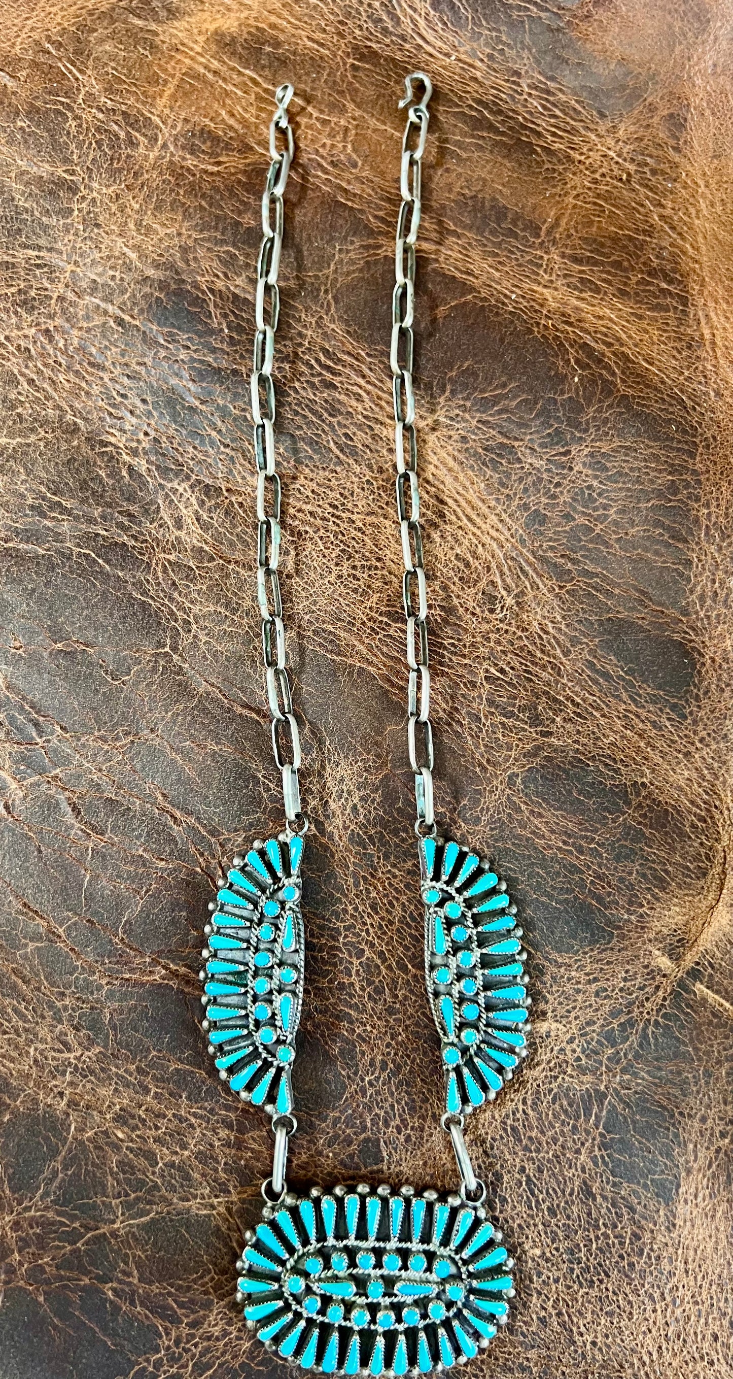 Vintage Zuni Handmade by Vernon Wallace. Turquoise Petit Point Cluster Necklace & Earring Set