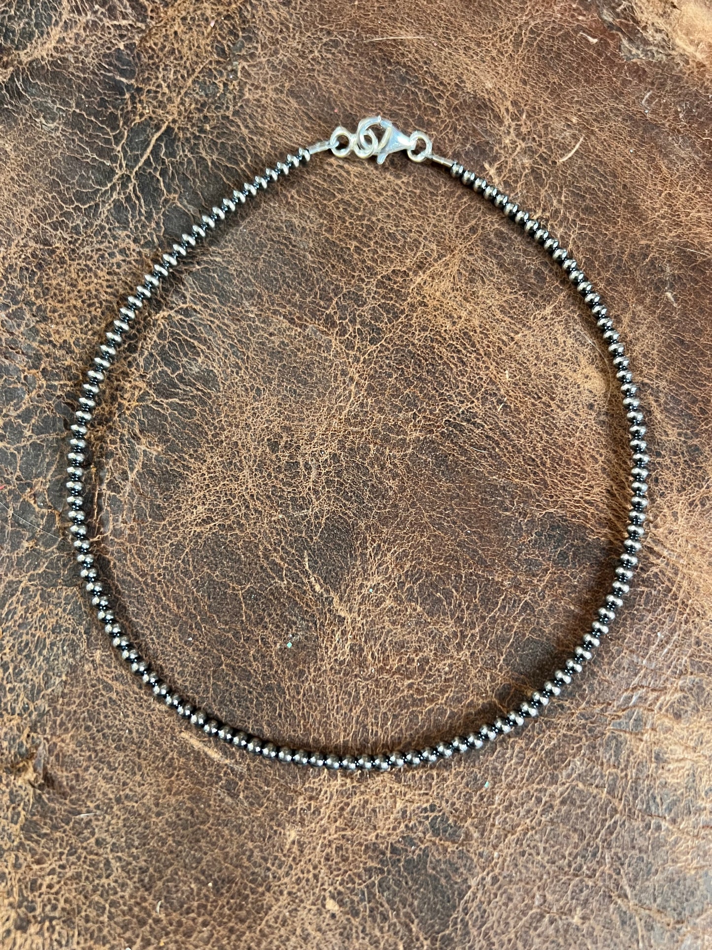 Sterling Silver Oxidized 3mm Round Bead Necklace 14”