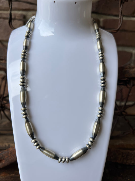 Southwest Sterling Silver Melon & Saucer Bead(6mm) Necklace 14.5”-16.5”