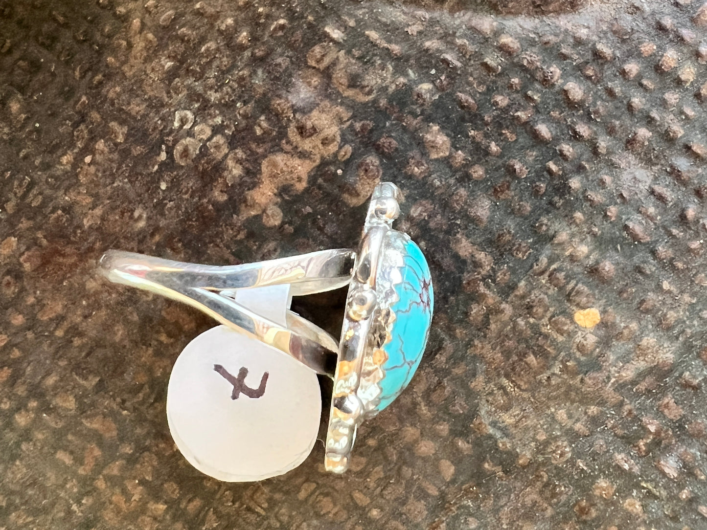 Prince Turquoise & Sterling Silver Ring- Navajo Handmade & signed “M” Size 7