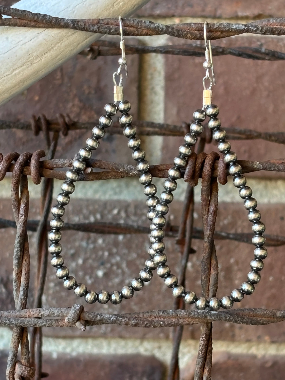 Southwest Sterling Silver 4mm Bead Hoop Dangle Earrings 3 1/4”