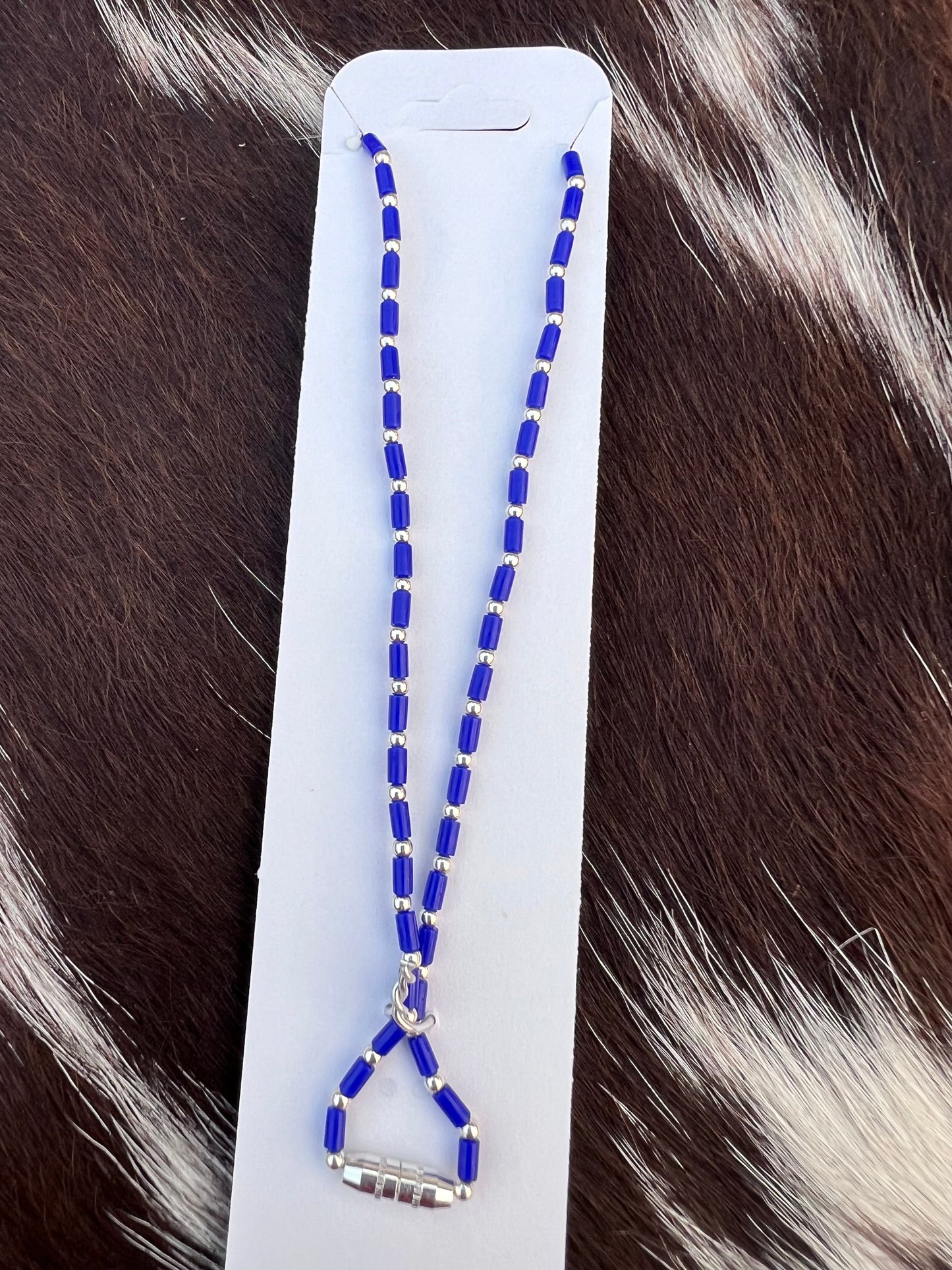 Sterling 1mm Bead & Lapis 2mm Bead w/ Barrel Clasp 16” Length