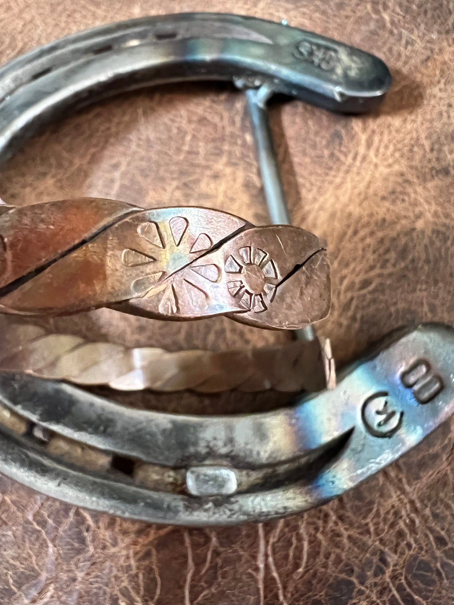 Vintage Copper Flower Stamped Cuff Bracelet Sz 7.75”