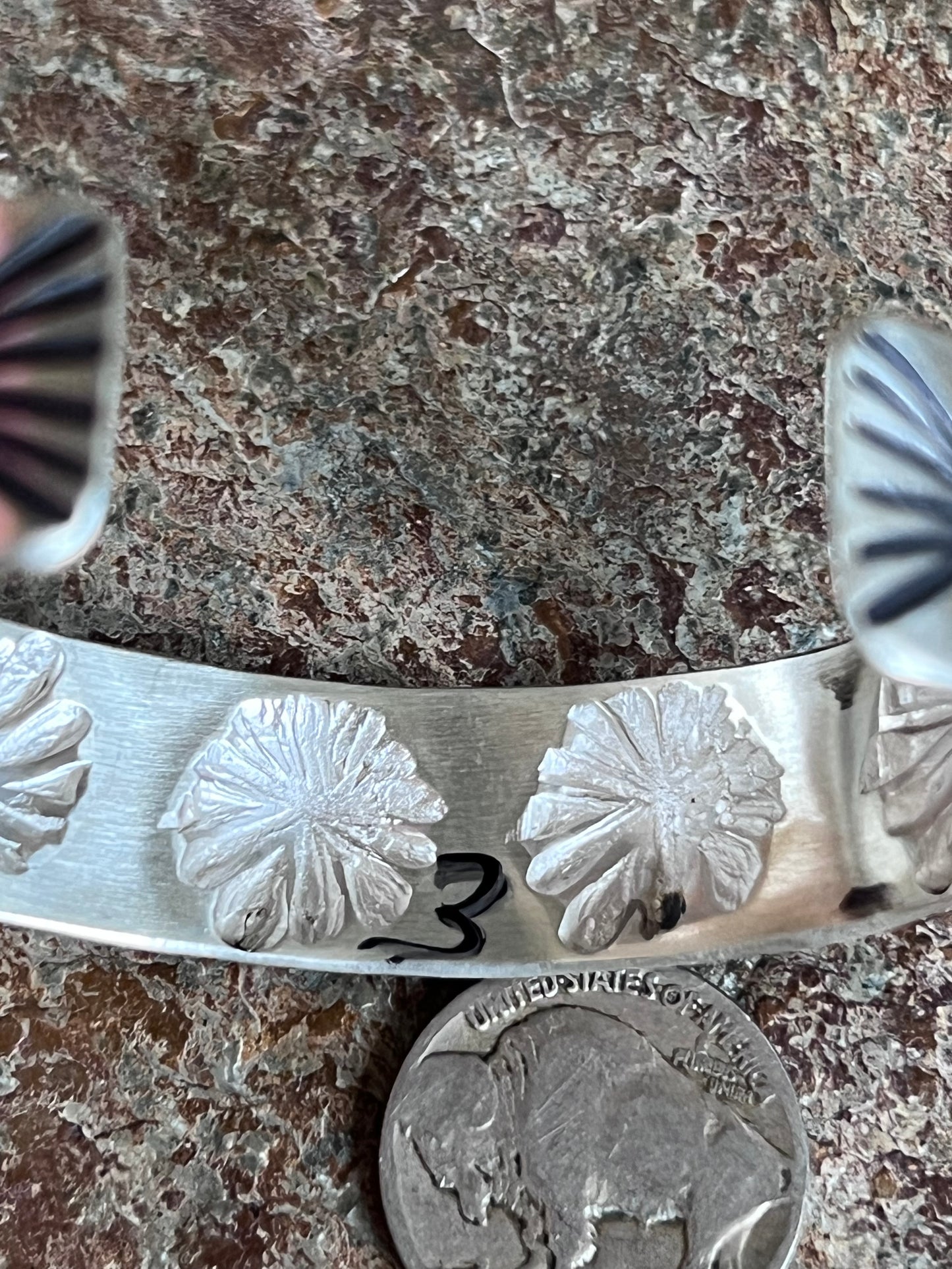 Native American Handmade by Jerald Tahe- Sterling Starshot Cuff Sz 6.5