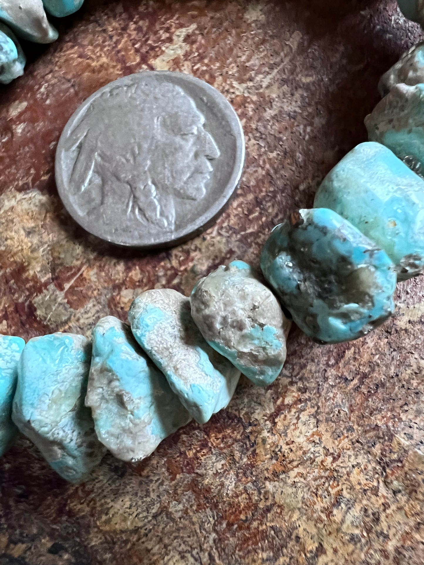 Chunky Campitos Turquoise 10-12mm Nugget Stretch Bracelet Sz 6.5
