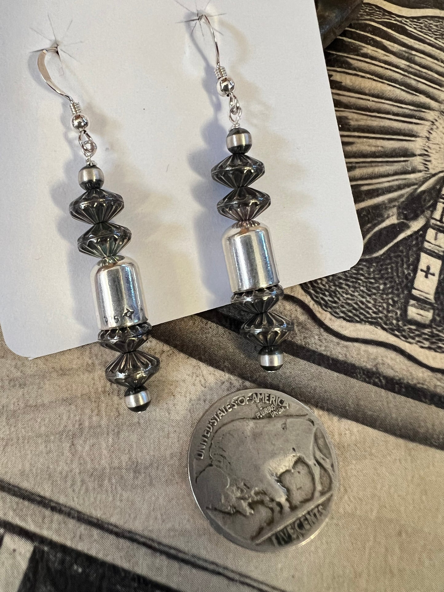 Sterling Silver 4-8mm Bead Dangle Earrings 2.2”