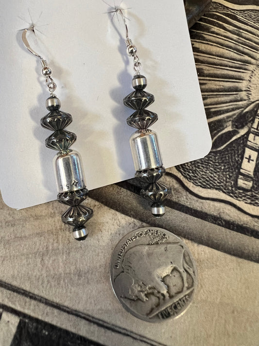 Sterling Silver 4-8mm Bead Dangle Earrings 2.2”