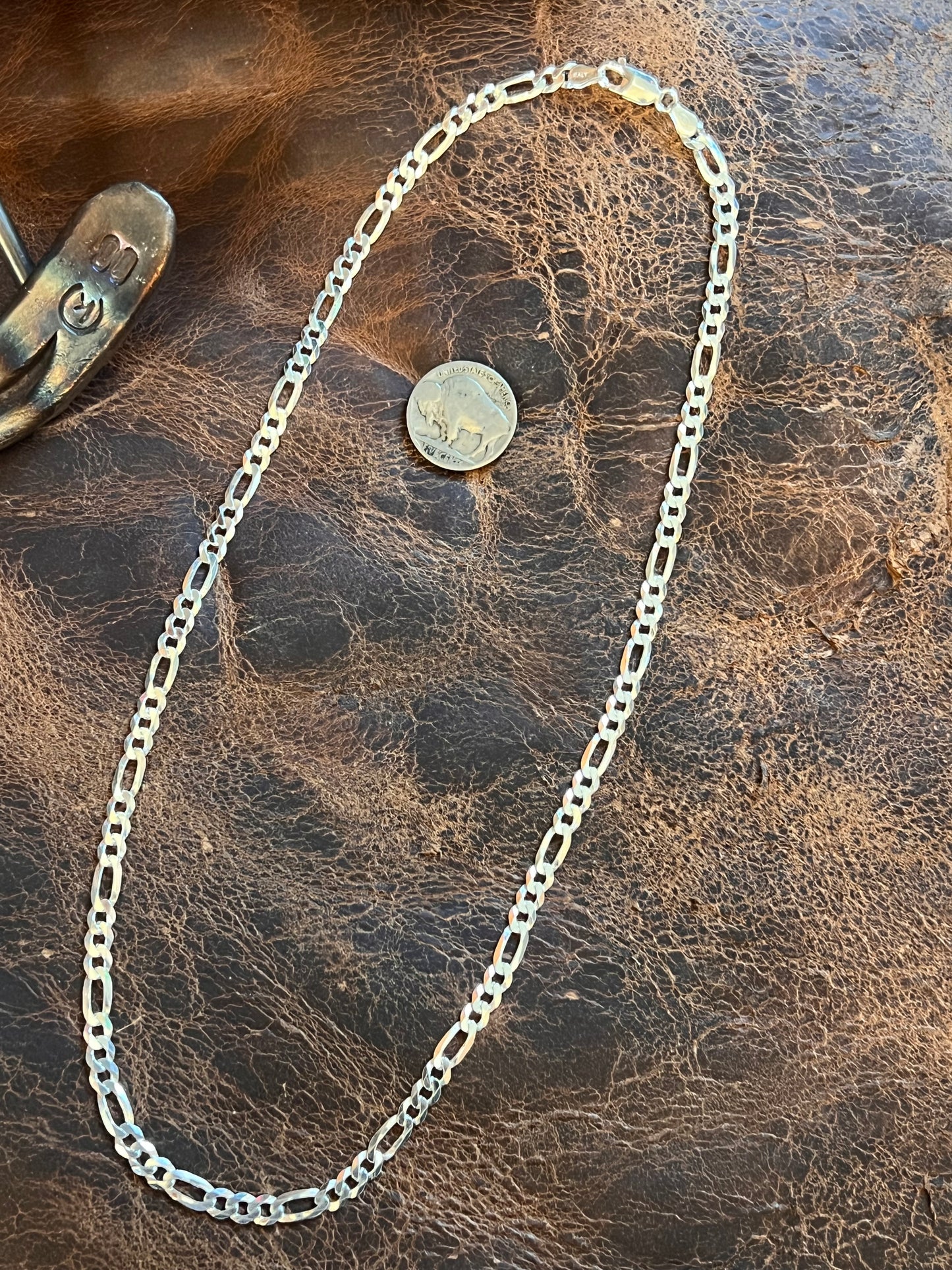 Sterling Silver Italian Figaro Chain Necklace 20” 5mm