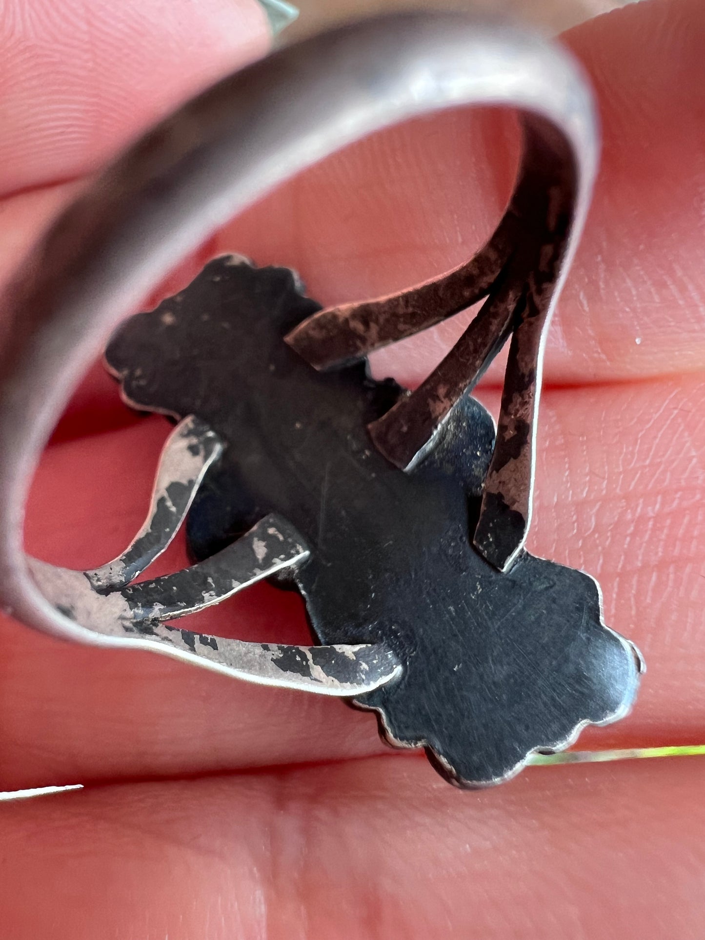 Vintage Native American Handmade Zuni Turquoise & Sterling Ring Sz 7.5