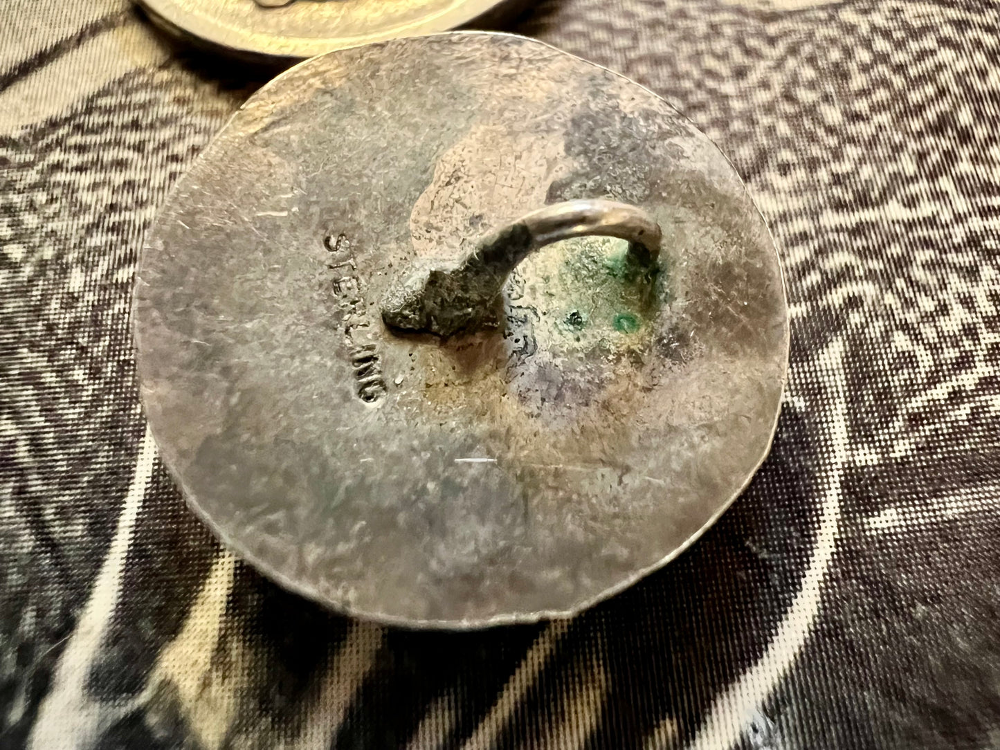 Vintage Sterling & Kingman Turquoise Navajo Handmade Pendant 3/4”