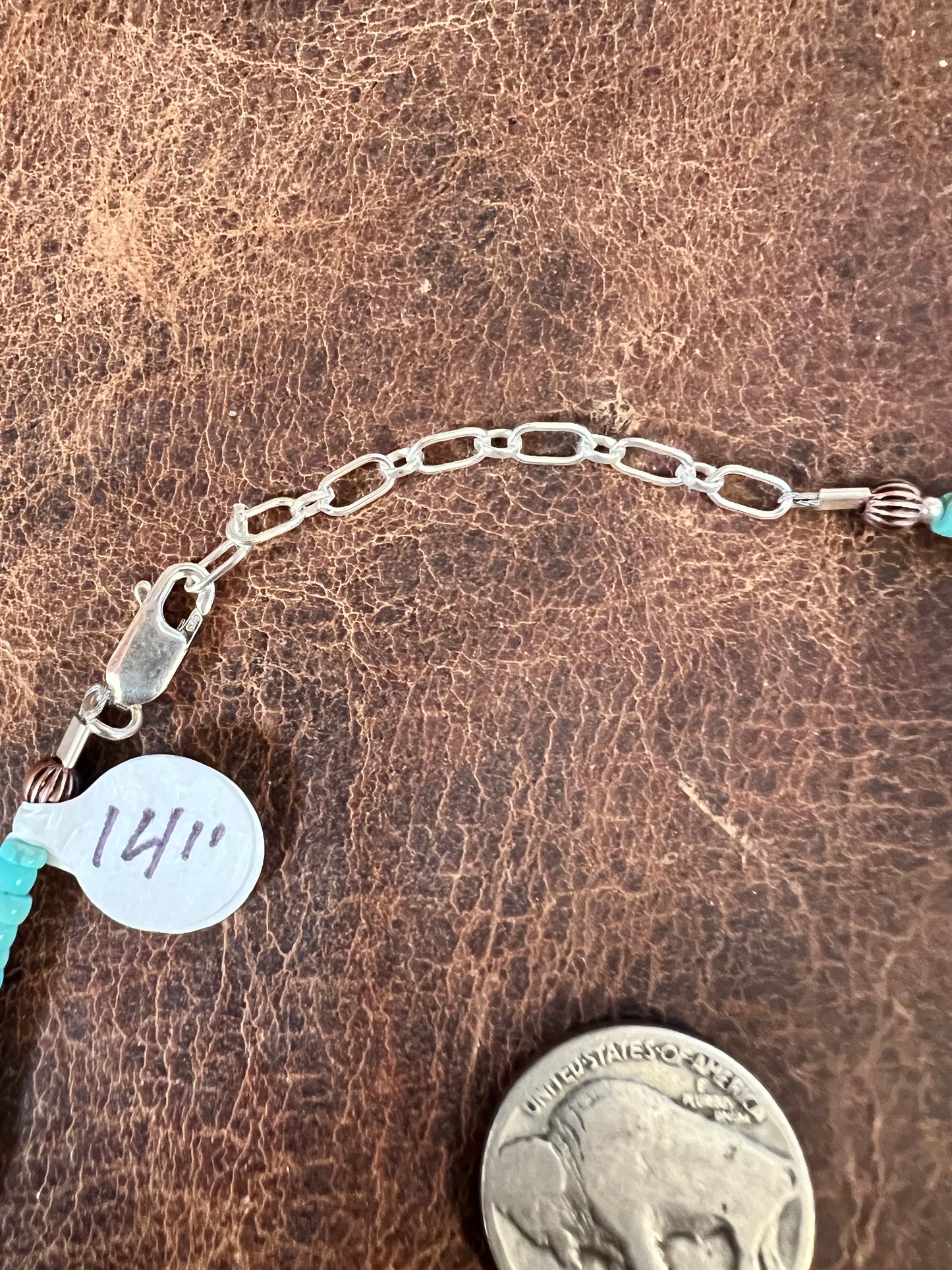 Copper & Campitos Turquoise 3-6mm Bead Necklace 14-16”
