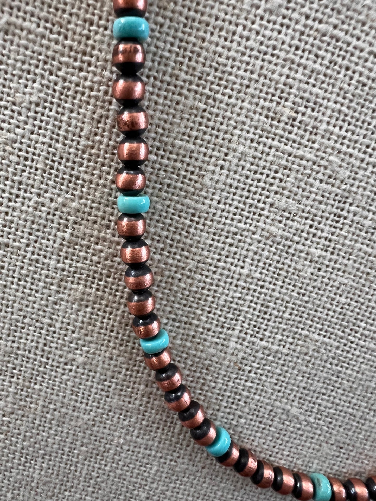 Genuine Oxidized Copper & Campitos Turquoise 4mm Bead Necklace 16”-18” & Earrings 2 1/4”