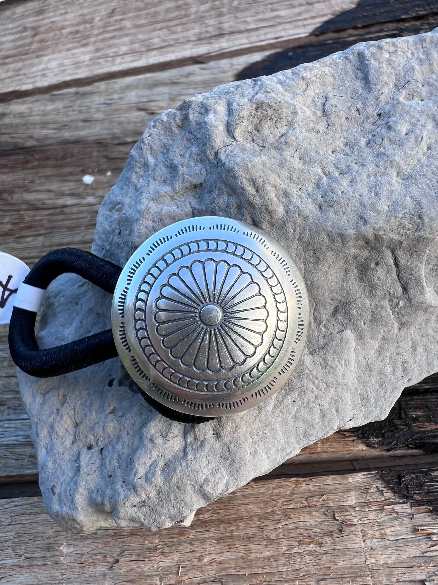 Southwest Sterling Silver Concho Hair tie 1”