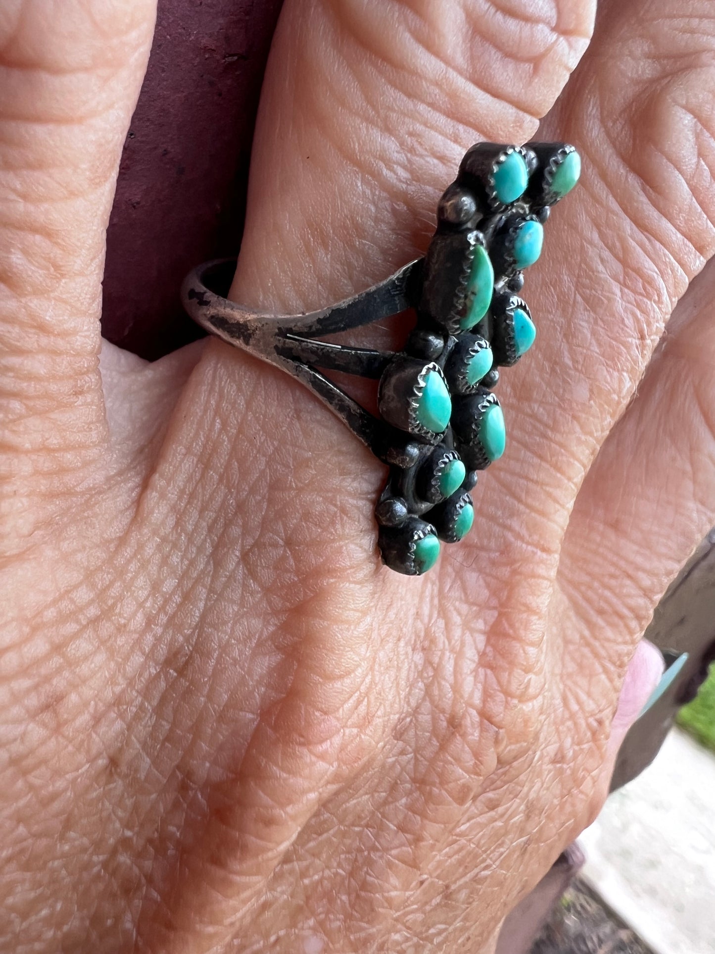 Vintage Native American Handmade Zuni Turquoise & Sterling Ring Sz 7.5