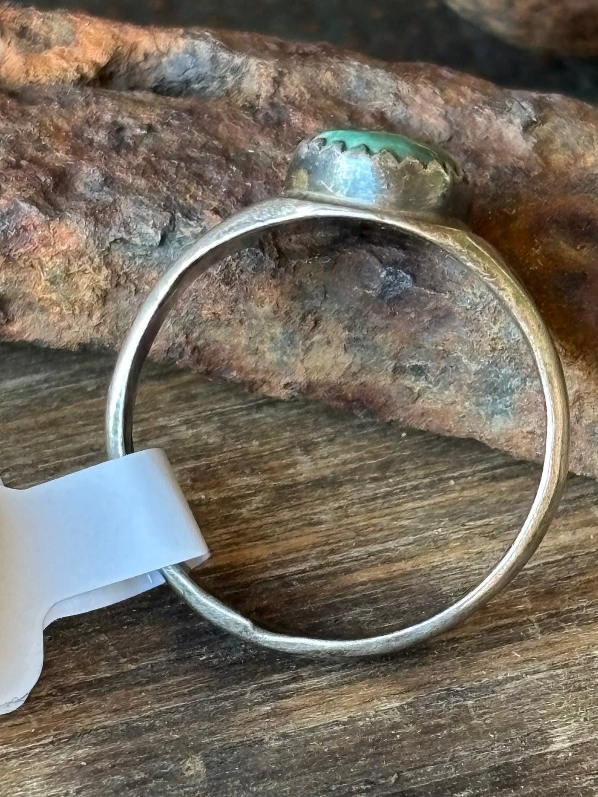 Vintage Native handmade Sterling & Green Turquoise Ring Sz 7 3/4”