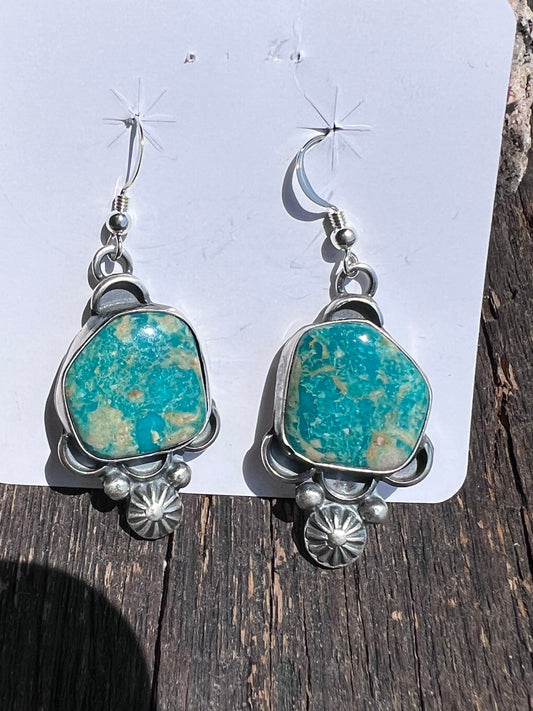 Native Navajo Handmade by Miranda Willie. Sterling & Fox Turquoise Dangle Earrings 2"