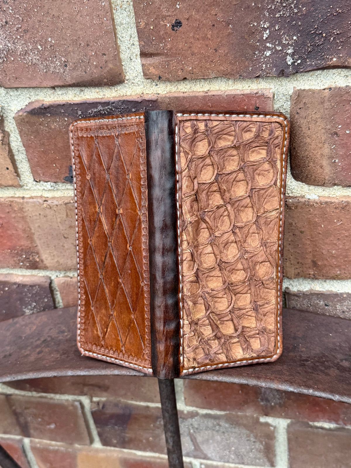 Brown Pirarucu Tooled Long Wallet