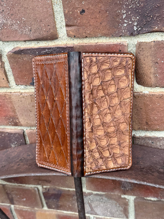 Brown Pirarucu Tooled Long Wallet