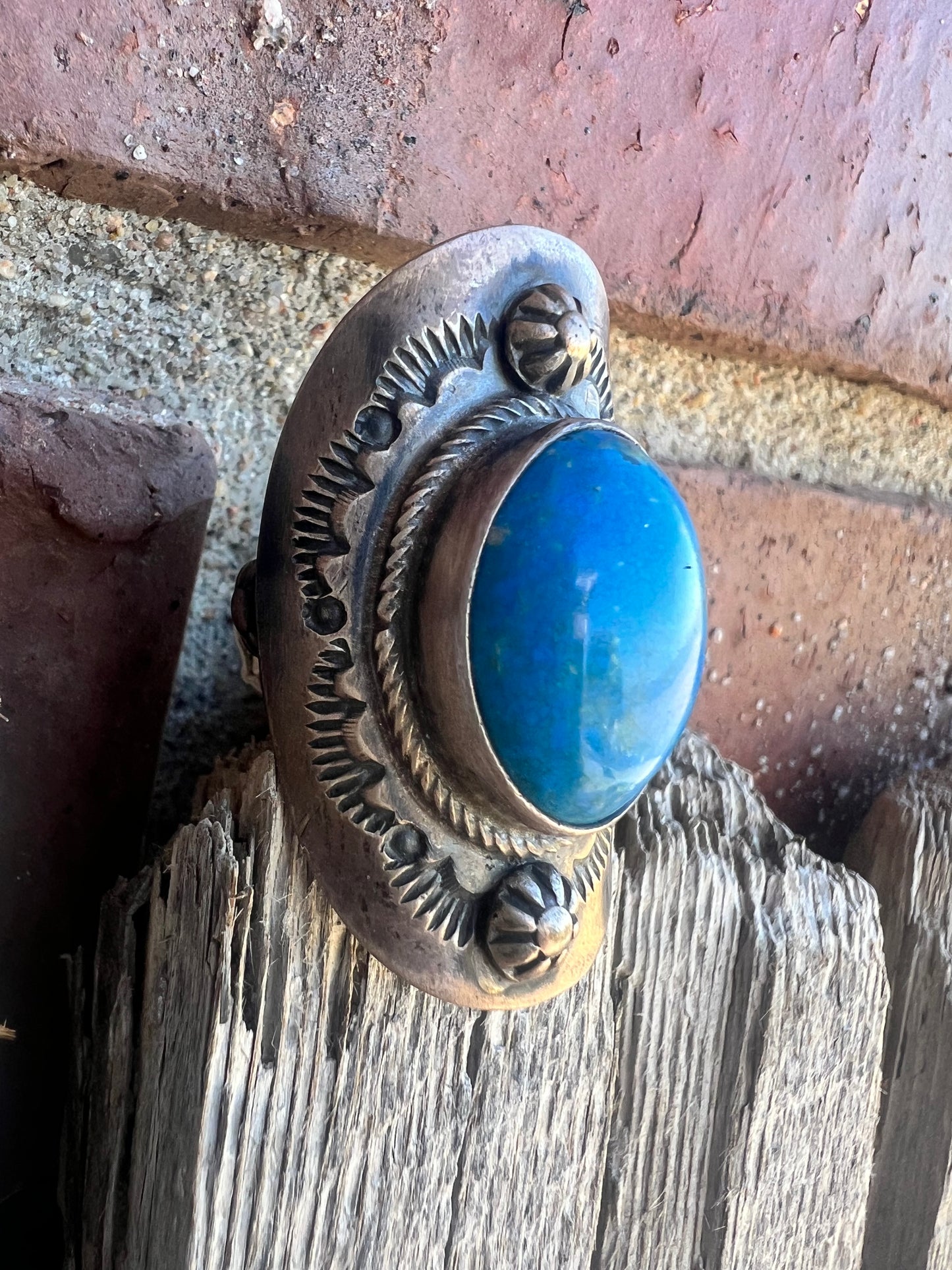 Rare Ceruleite & Sterling Silver Navajo Handmade by Bobby Johnson Sz 6