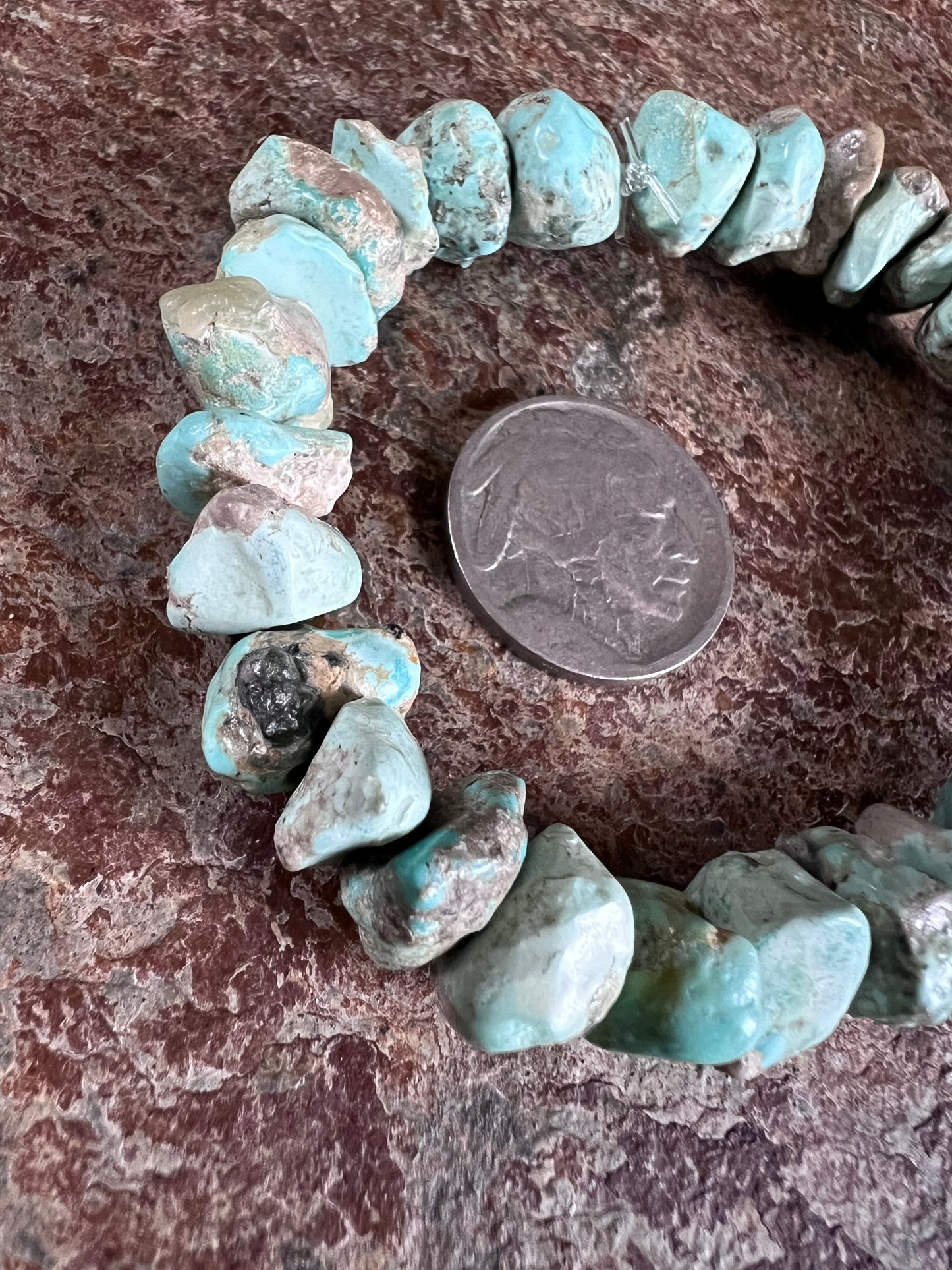 Chunky Campitos Turquoise 10-12mm Nugget Stretch Bracelet Sz 6.5