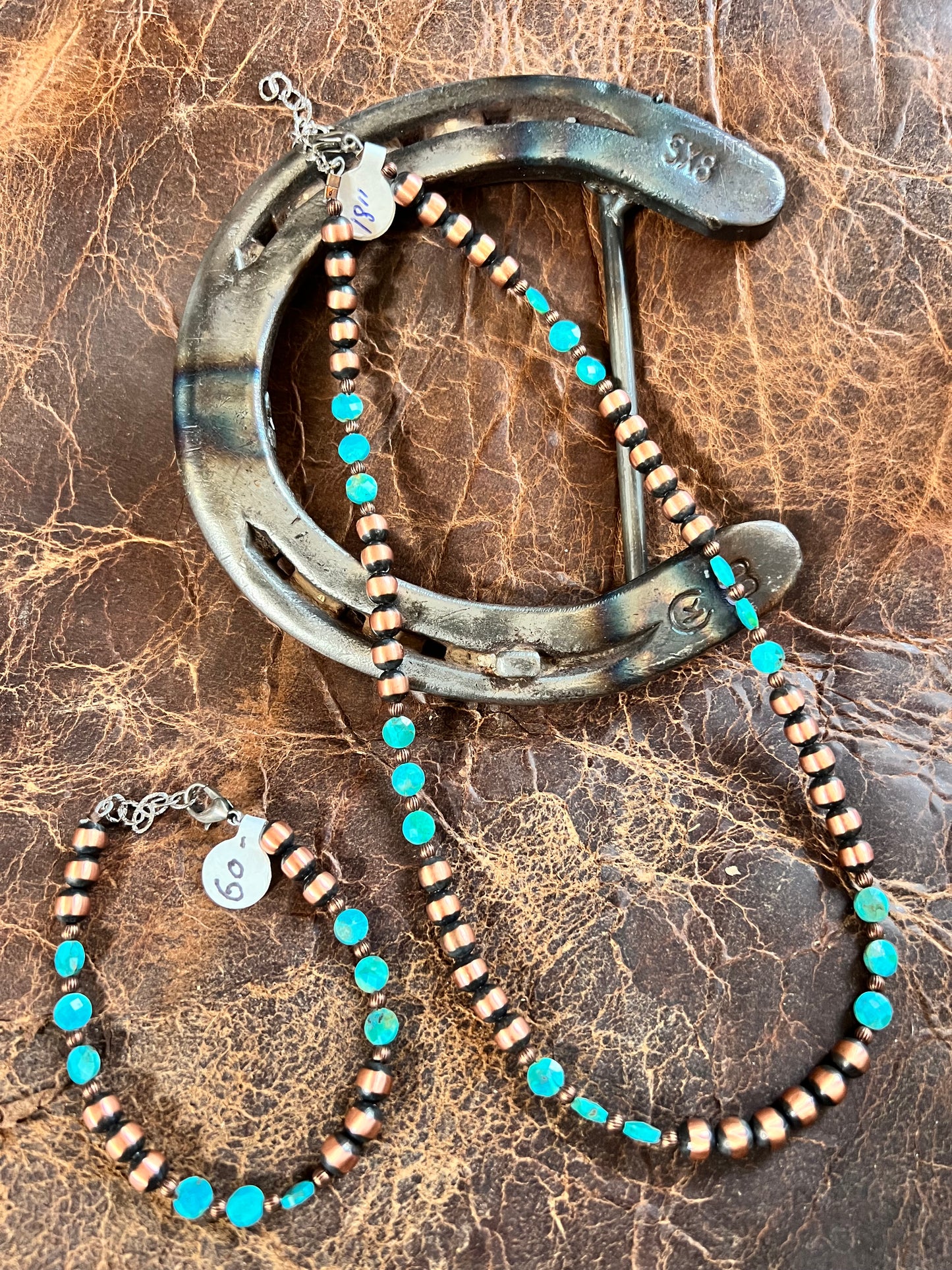Copper & Faceted Turquoise 6mm Bead Necklace 18-20” & Bracelet 7-8” Set