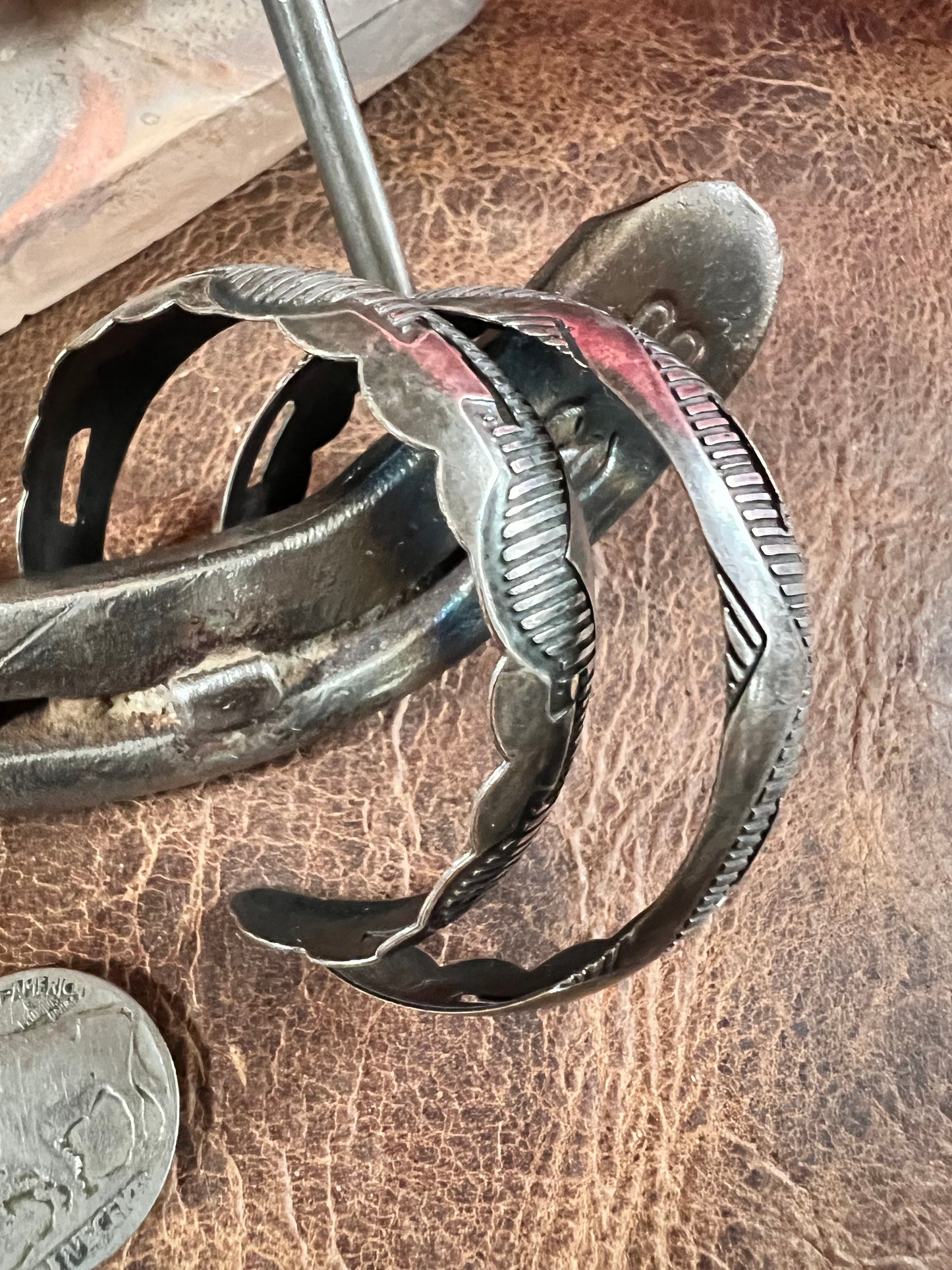 Vintage Sterling Silver Large Hoops Earrings 2” - Navajo Handmade by Vincent Platero