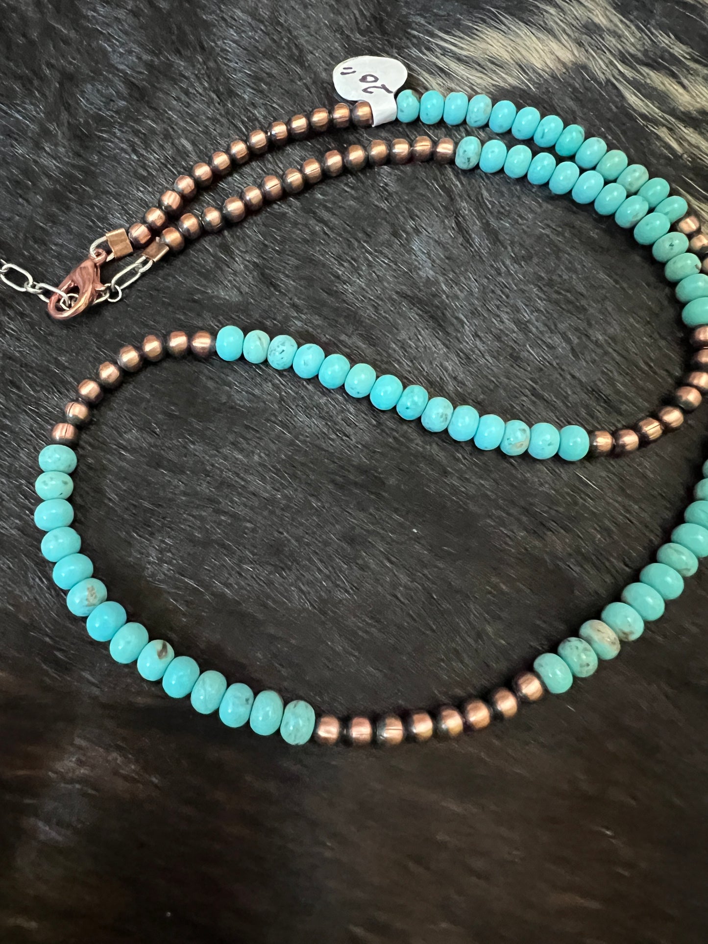 Genuine Copper Bead (4mm) & Campitos Turquoise Bead (5mm) Necklace 20”-22”