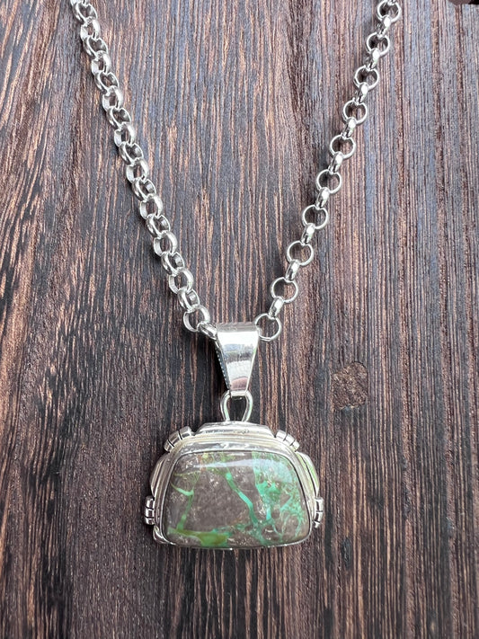 Native American Handmade by Jimmy Garcia: Carico Lake Ribbon Turquoise Pendant