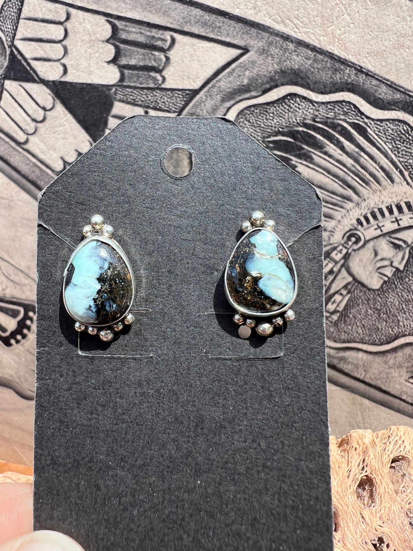 Native Navajo Handmade Sterling & New Lander Variscite Post 5/8”
