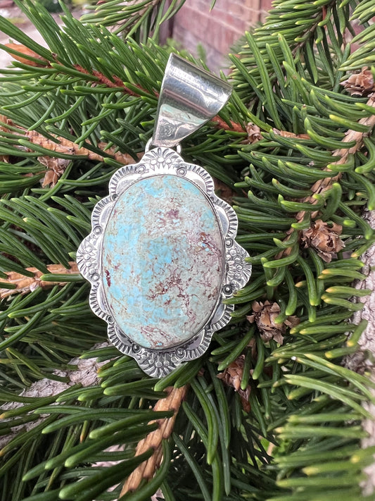 Native American Handmade Sterling & Dry Creek Pendant 2.4” long w/bale