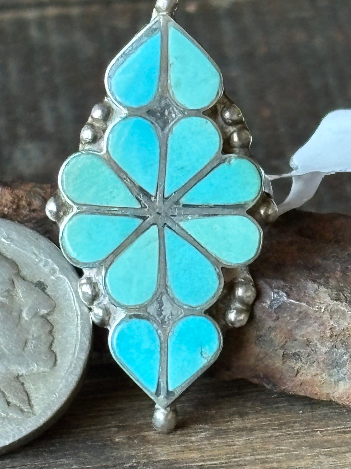 Vintage Zuni Handmade Sleeping Beauty & Sterling Silver Inlay Ring Sz 4 1/2