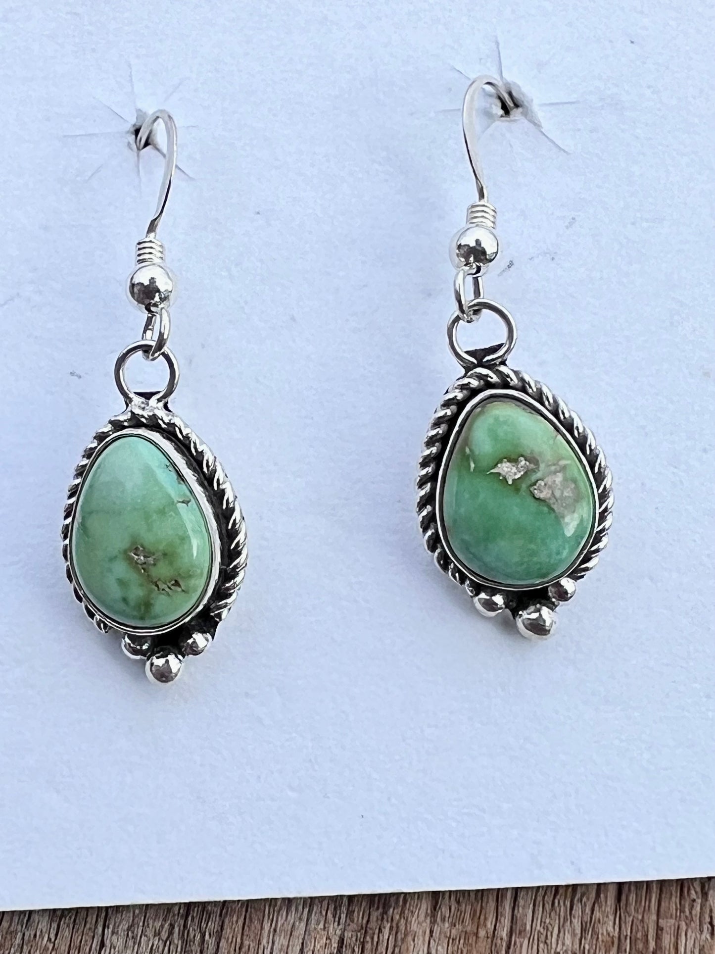 Native Navajo Handmade Sonoran Turquoise & Sterling Dangle Earrings 1.5”