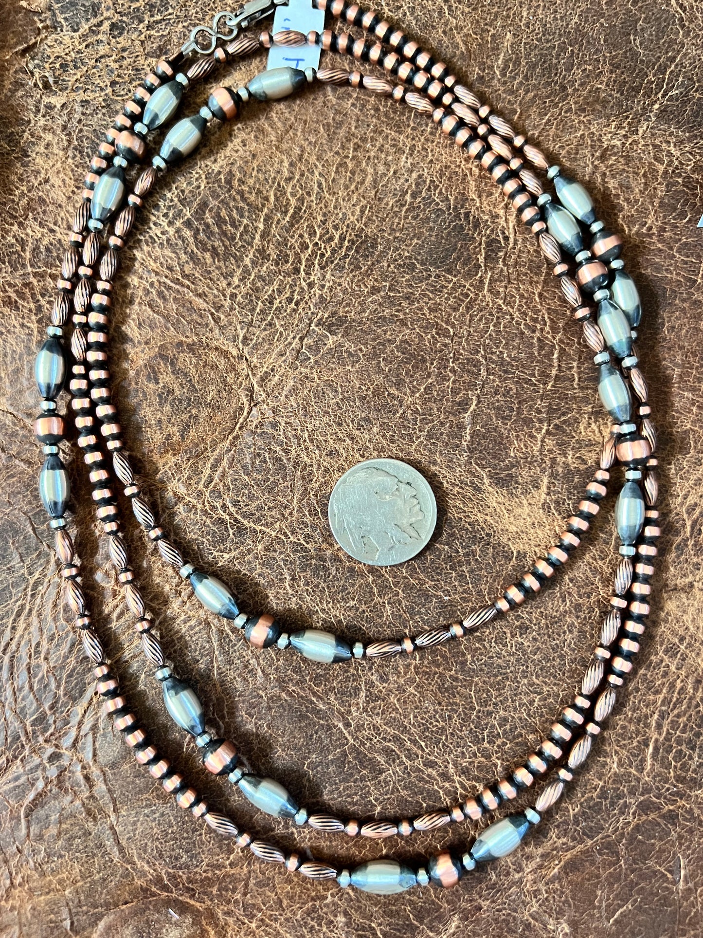 Copper & Sterling Silver 4-6mm Bead Necklace 48”