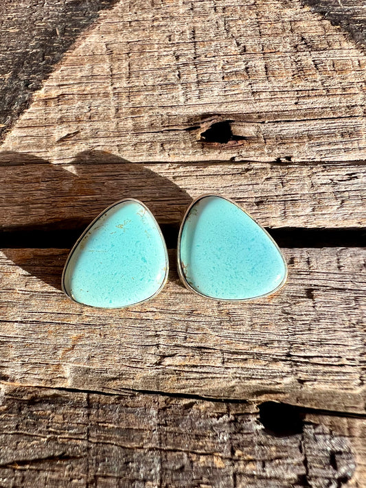 Golden Hills Turquoise & Sterling Silver Post Earrings- Navajo Handmade by Lee Sandoval
