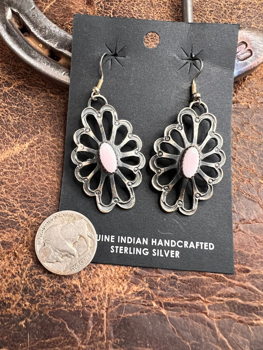 Handmade by Kary Begay. Sterling Silver & Pink Cinch Dangle Earrings