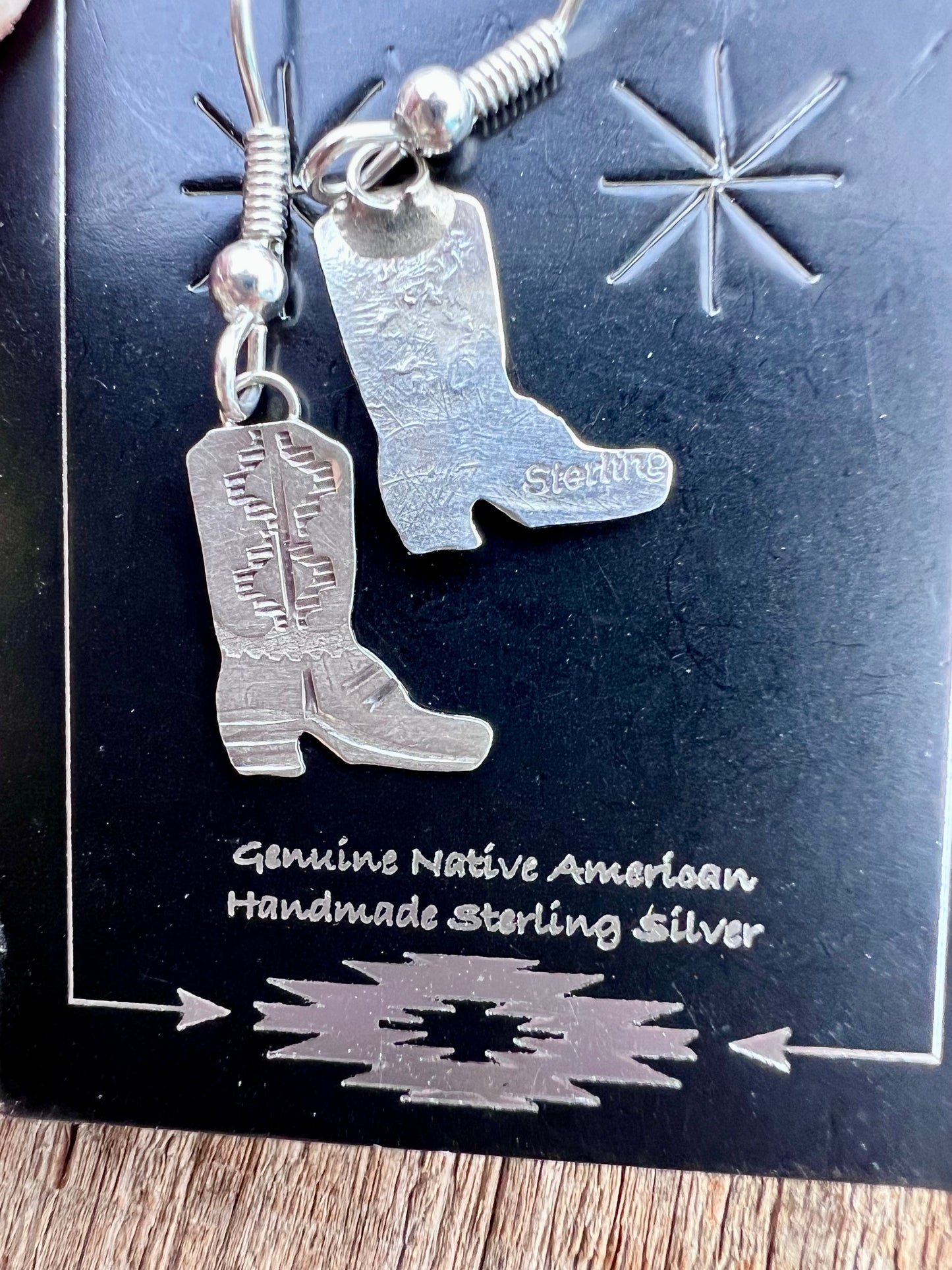 Native Navajo Handmade Sterling Dainty Cowboy Boot Dangle Earrings 1.25”