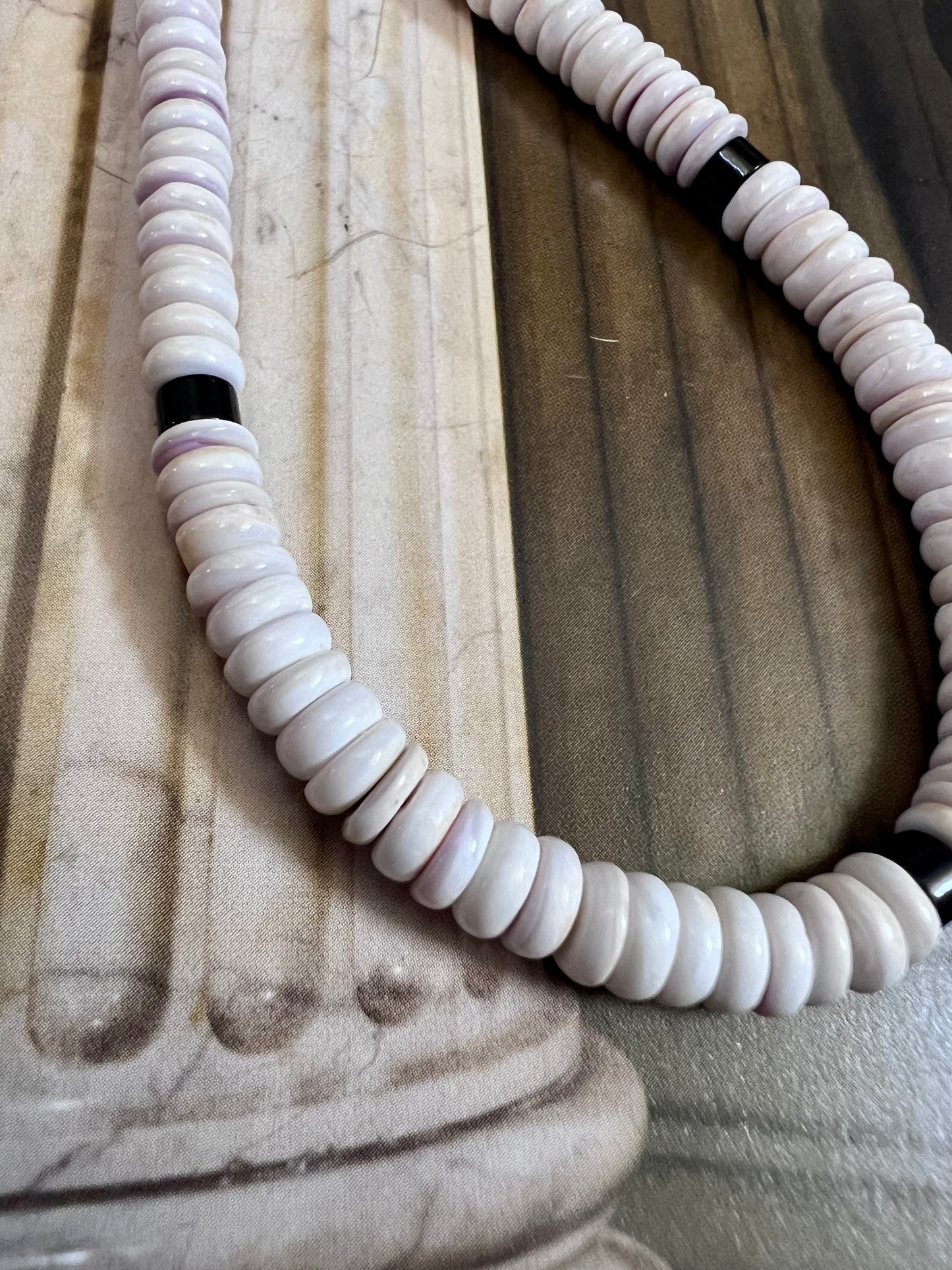 Wampum & Onyx Beaded 5mm Necklace 18-20”